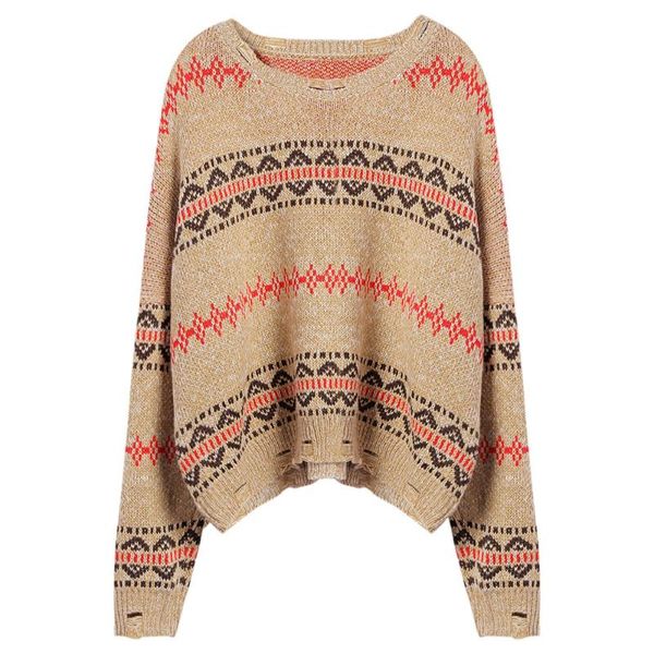 

women's sweaters round collar long sleeve print loose ripped women pullover sweater, White;black