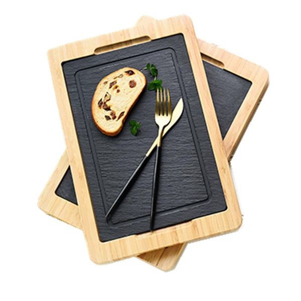 

dishes & plates natural slate plate with bamboo base for steak use in family club rrestaurant el
