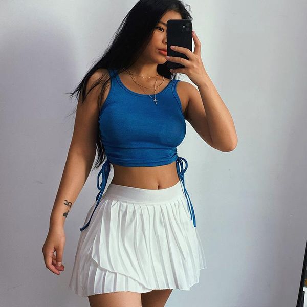

women's tanks & camis 2021 arrivals summer fashion sleeveless o neck white black blue solid bodycon high street women