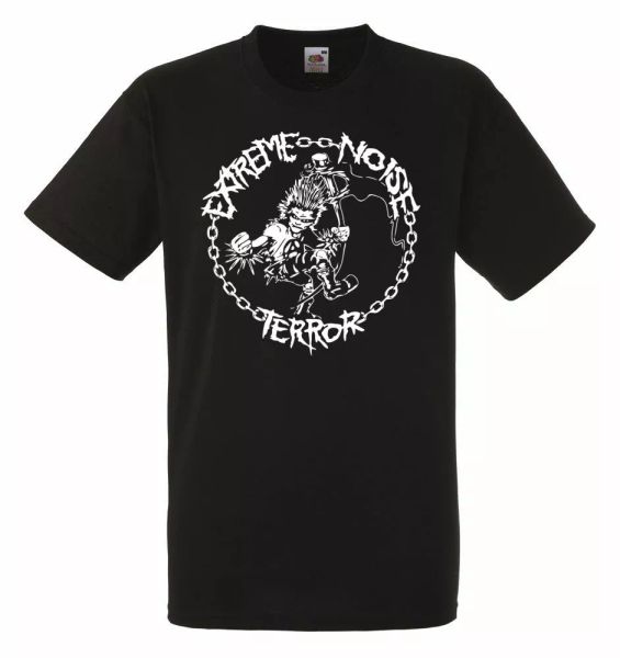 

extreme noise terror logo black mens t-shirt men rock band tee shirt, White;black
