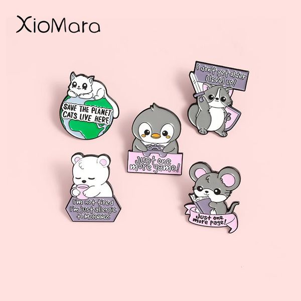 

pins, brooches cute animal declaration enamel pins penguin cat rat clothes lapel badges jewelry wholesale bag gift for friends, Gray