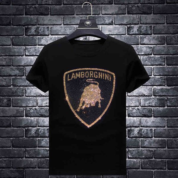 

fashion t shirt summer brand ironed diamond men's short sleeve modal half trend round neck large jacket, White;black