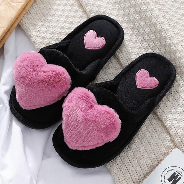 

winter home slippers women fur slides warm furry indoor house shoes flat sandals flip flops pink zapatos mujer, Black