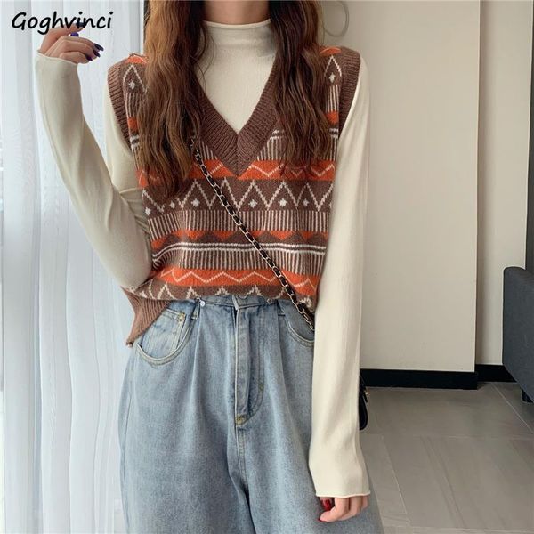 

women's vests sweater womens fashion autumn korean preppy style striped printed harajuku all-match v-neck knitted soft vintage, Black;white