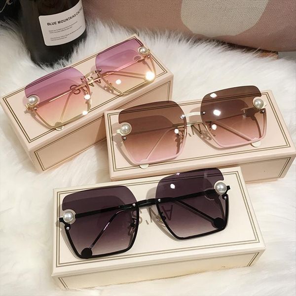 

ms women sunglasses rimless uv400 pearl gradient sun glasses female oculos with box, White;black