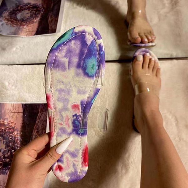 

women's flat sandals summer outdoor open toe tie dye slippers beach shoes plus size 43 zapatos de mujer slipper, Black