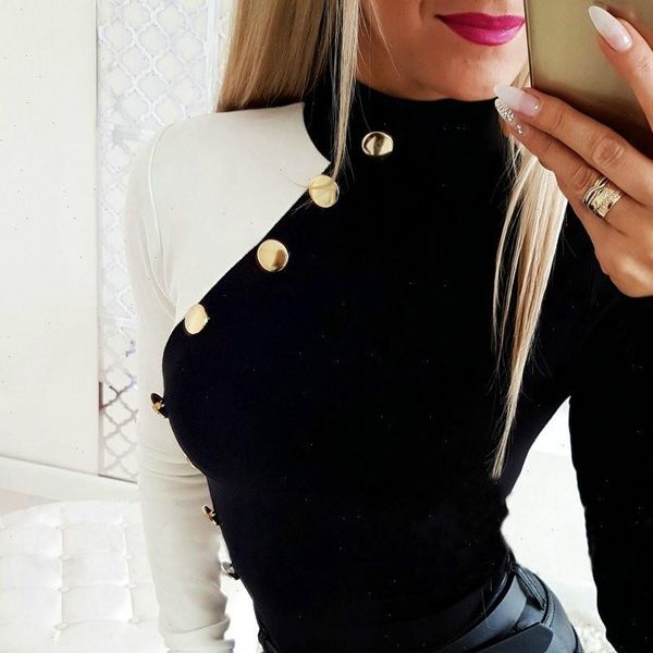 

spring winter long sleeve turtleneck women shirt slim elegant casual office, White