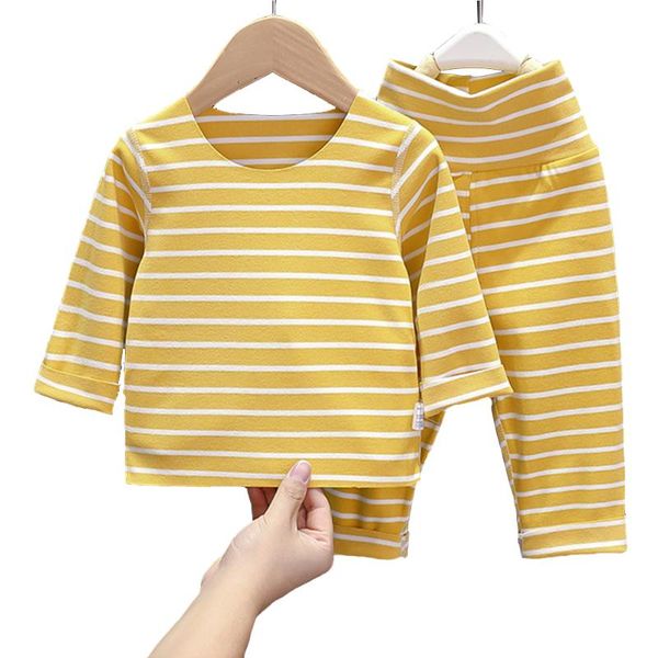 

clothing sets 2021 spring and autumn two-piece pullover winter striped trouser suit with velvet long sleeves spontaneous child, White