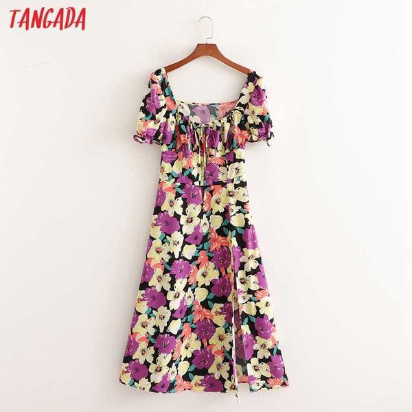 

tangada summer women floral print dress square neck short sleeve ladies dress vestidos 1d257 210609, Black;gray