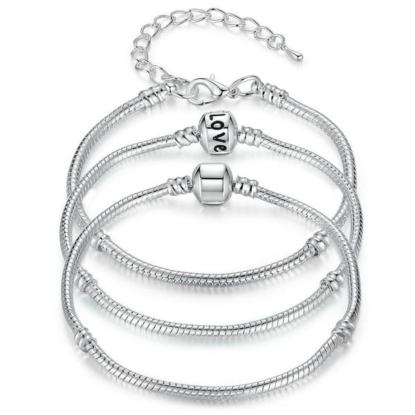 

charm bracelets bamoer 5 style silver color love snake chain bracelet & bangle 16cm-21cm pulseras lobster pa1104, Golden;silver