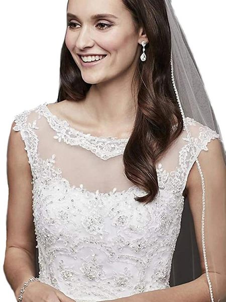 

bridal veils white ivory veil beaded edge wedding accessory with comb one layer rhinestone pearls velo de novia, Black