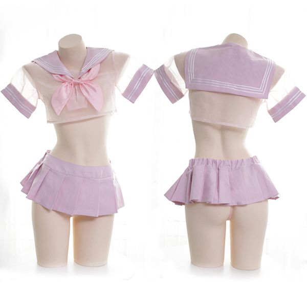 

anime girl pink student uniform japanese women' transparent sailor suit cosplay lingerie nightdress school girl costume, Red;black