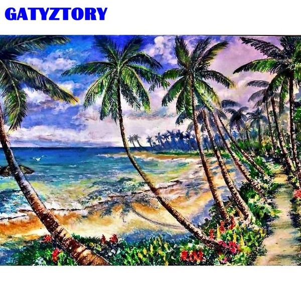 

coconut beach scenery picture by numbers handmade diy gift acrylic pigment drawing on canvas home bedroom decors paintings