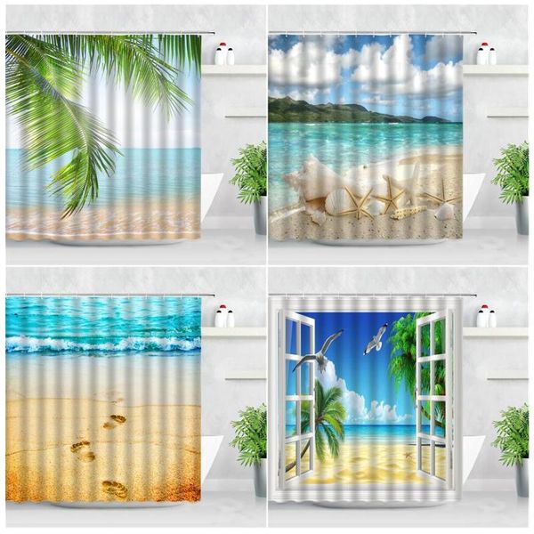 

hawaiian ocean natural scenery shower curtain cloth bathroom curtains beach sea wave tropical plant starfish modern decor screen