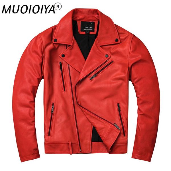 

men's leather & faux red motorcycle genuine jacket men's real sheepskin slim spring and autumn, Black