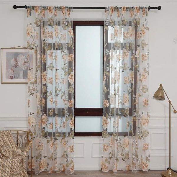 

window sheer curtain peony tulle polyester fabric shower decoration treatments voile panel drapes floral home supplies &