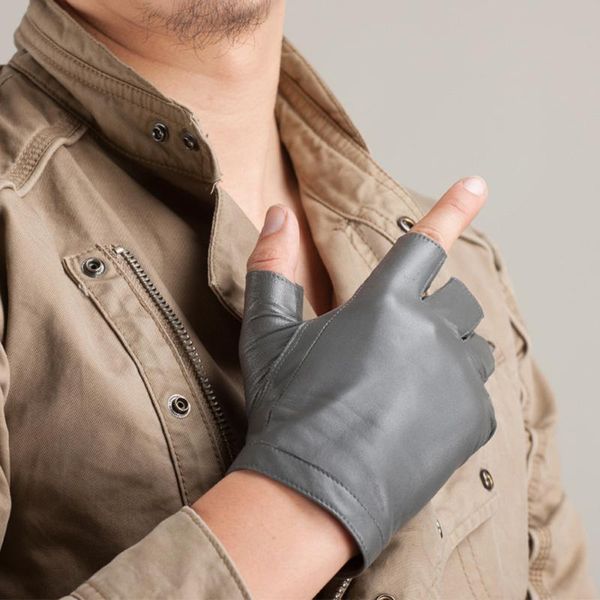 

five fingers gloves glove genuine sheepskin leather winter color tactical fashion punk cool half-finger wrist drive mittens s2176, Blue;gray