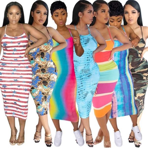 

women dress halter sleeveless printed suspender backless leopard tie dye colourful fashion ladies dresses, Black;gray