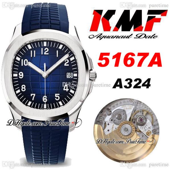 KMF 5167A PP324CS A3234 AUTICA AUTOMÁTICA Relógio de Aço Azul Texturizado Dial Stick Número Marcadores de Borracha Strap Relógios Super Edição Puretime B2