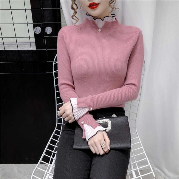 

women's sweaters half turtleneck fake two-piece knitted sweater pullover women korean autumn winter slim flared sleeves 0ehd, White;black
