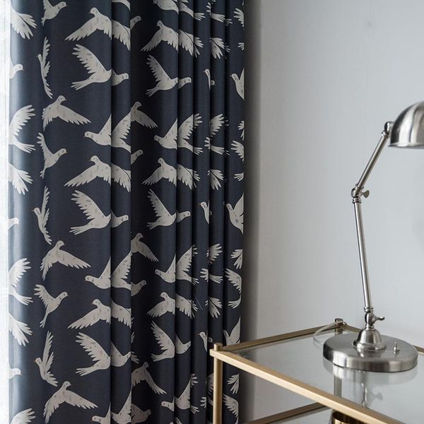 

custom [peace pigeon] curtains living room dining bedroom modern chinese black silk shading printed curtain tulle & drapes