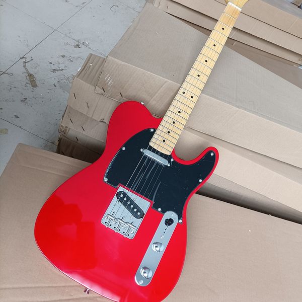 

6 strings red electric guitar with black pickguard,maple fretboard