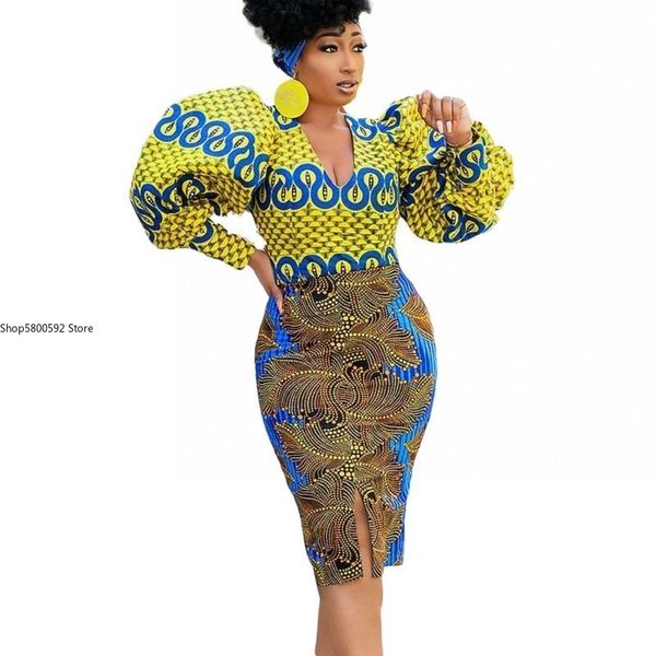 

ethnic clothing spring autumn africa long sleeve dress african dresses for women v-neck perspective slim office lady party, Red