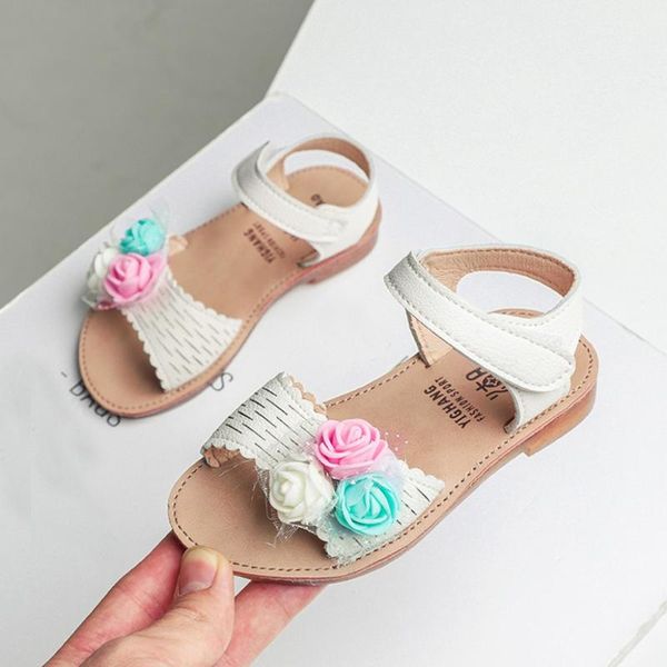 

sandals summer girls kids princess shoes 3d flower girl children vintage toddler baby breathable footwear, Black;red