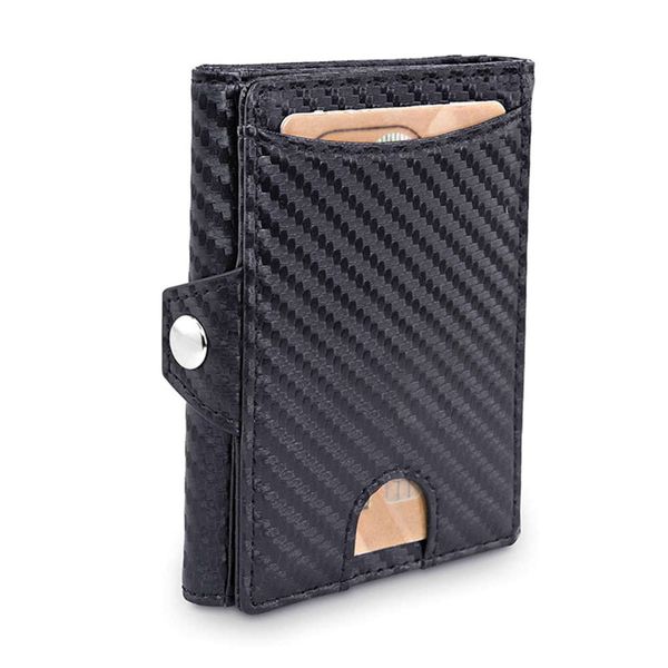 

the wallet men's carbon fiber dollar clip rfid magnetic card bag short fashion three fold wallet, Black