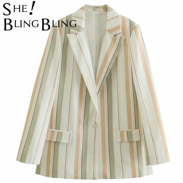 

women's suits & blazers sheblingbling summer autumn chic contrast striped casual notched collar long sleeve women loose suit jacket fem, White;black