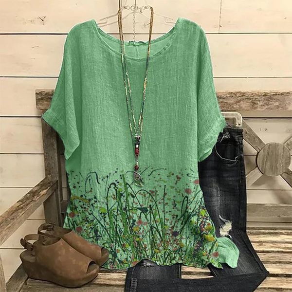 

women's blouses & shirts green for ladies 2021 summer fashion flower printed clothes ropa mujer verano tallas grandes et chemises, White
