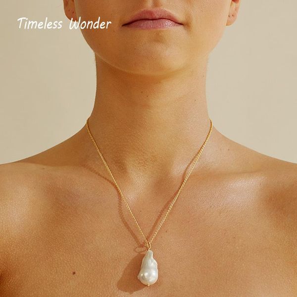 

timeless wonder glam irregular natural pearl chains necklace women jewelry designer trendy boho ins gothic gift japan 2463 chokers, Golden;silver
