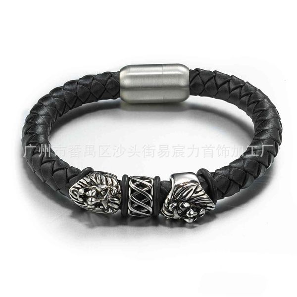 

bangles bracelets stainless steel and titanium woven leather rope bracelet, Black