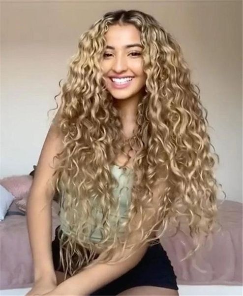 

synthetic wigs afro kinky wig african women's small roll black gradient yellow split long curl hair fluffy realistic natural fiber