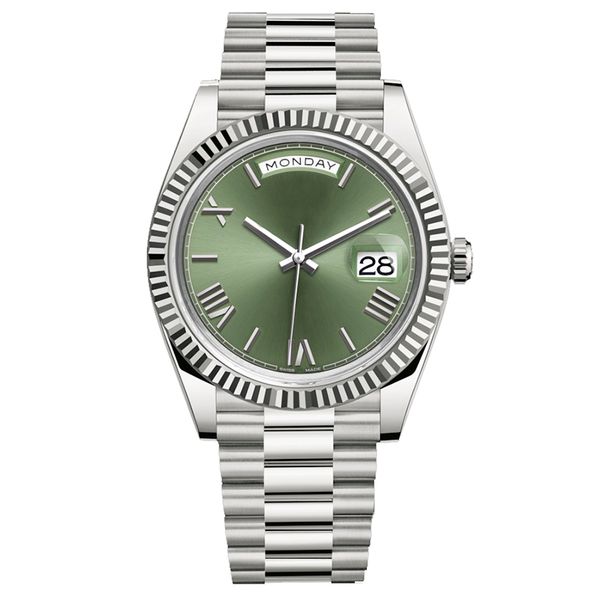 

sichu1 - mens watches 40mm green rome number face big date automatic mechanics watch men sapphire glass stainless steel wristwatches, Slivery;brown