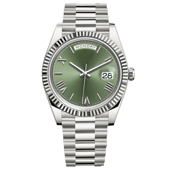 sichu1 - Top Orologi da uomo 40MM Verde Roma Numero quadrante Grande data Orologio meccanico automatico da uomo Orologio da polso in acciaio inossidabile con vetro zaffiro