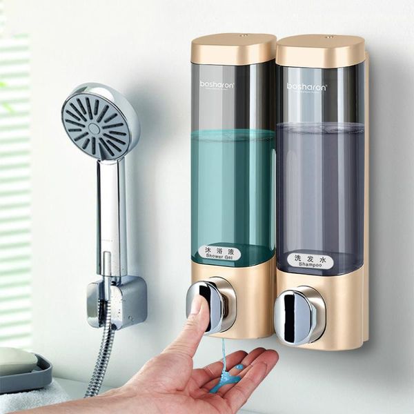 

liquid soap dispenser wall mount 300ml bathroom accessories plastic detergent shampoo dispensers double hand kitchen bottle