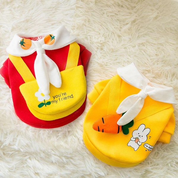 

cute bow tie satchel dog clothing plush sweater teddy corky small cat warm pet spring and autumn wear apparel