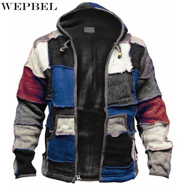 

men's sweaters wepbel sweater coat autumn winter stitching cardigan straight casual zippered pocket long sleeve hooded, White;black