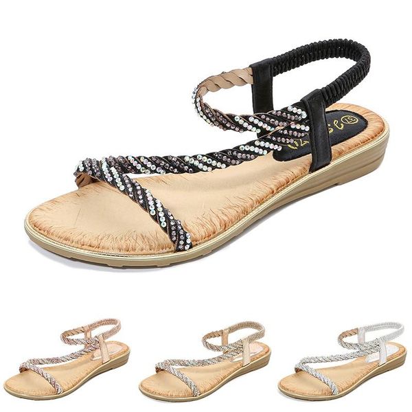 

summer sandals ladies crystal bling flat with shoes bohemian leisure outdoor women fashion beach casual shoes sapatos, Black