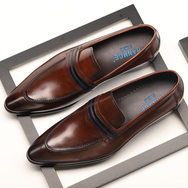 

dress shoes handmade genuine leather slip on pointed toe formal wedding black /coffee office banquet loafers for men f30
