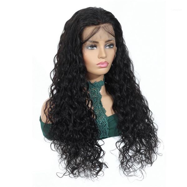 

water wave wigs 13x4 lace front human hair wig 4x4 closure preplucked 150% density natural hairline remy baby 1, Black;brown