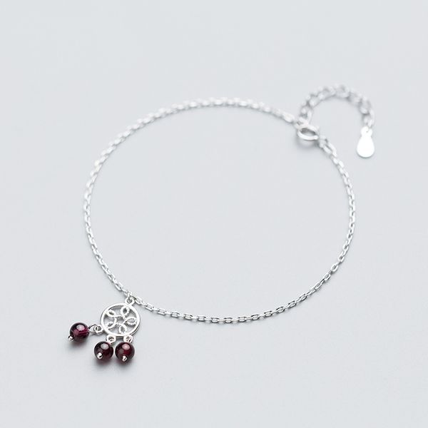 

mloveacc 925 women hollow flower anklets with garnet crystal sterling silver jewelry for gift, Red;blue