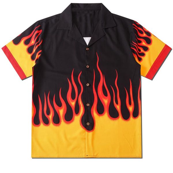 Flame Print Shirt Männer Sommer Vintage Streetwear Hawaii Stil Kurzarm Hip Hop Harajuku Shirts Mode Skateboard Paar tragen Herren Casua