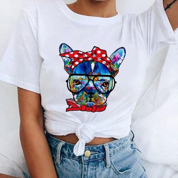 

fashion retro harajuku short sleeve women t shirts cute puppy printed lady, White