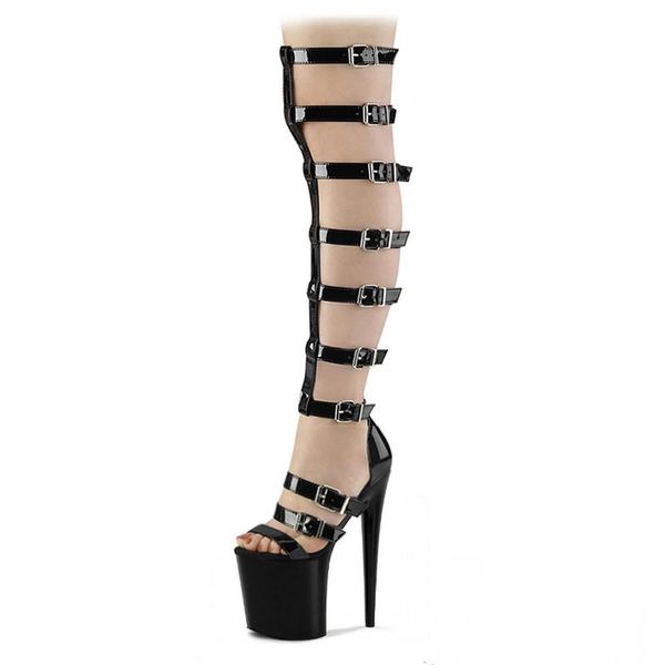 

dress shoes 20cm belt buckle punk fetish models show women full pole dance platform sandals high stripper heels nightclub, Black
