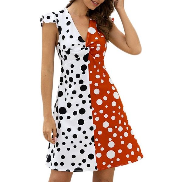 

summer polka-dot black white patchwork a-line mini casual women clothing short fashion dresses, Black;gray