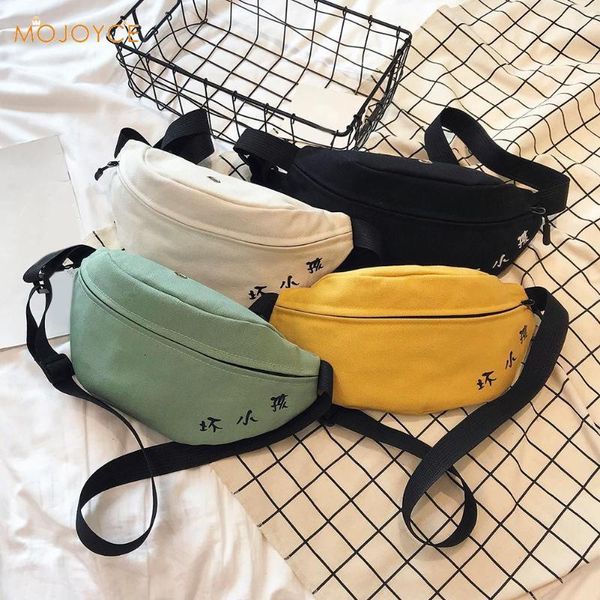 

teen girls casual canvas fanny chest pack women letter print waist purse female leisure zipper shoulder crossbody bag 2021 bags