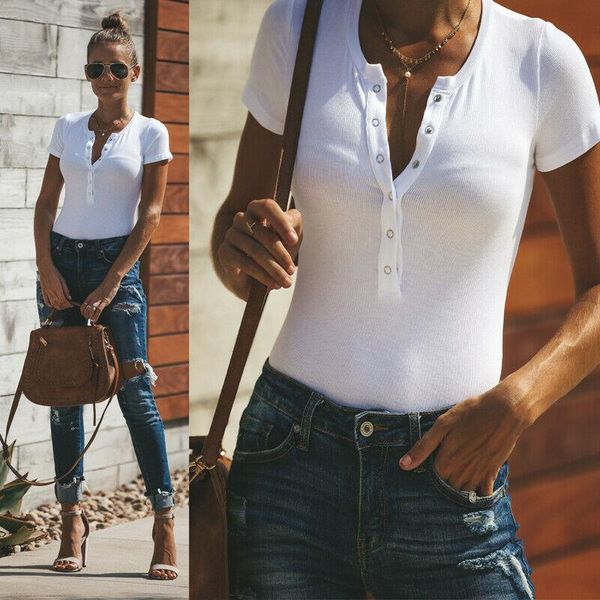 

women's t-shirt women summer loose slim fit white short sleeve t shirt ladies cotton v neck button casual streetwear basic top
