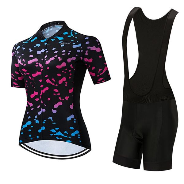 

racing sets women summer lycra cycling jersey set bib shorts 2021 road bike clothing mtb suit female bicycle clothes uniform kit dress shirt, Black;blue